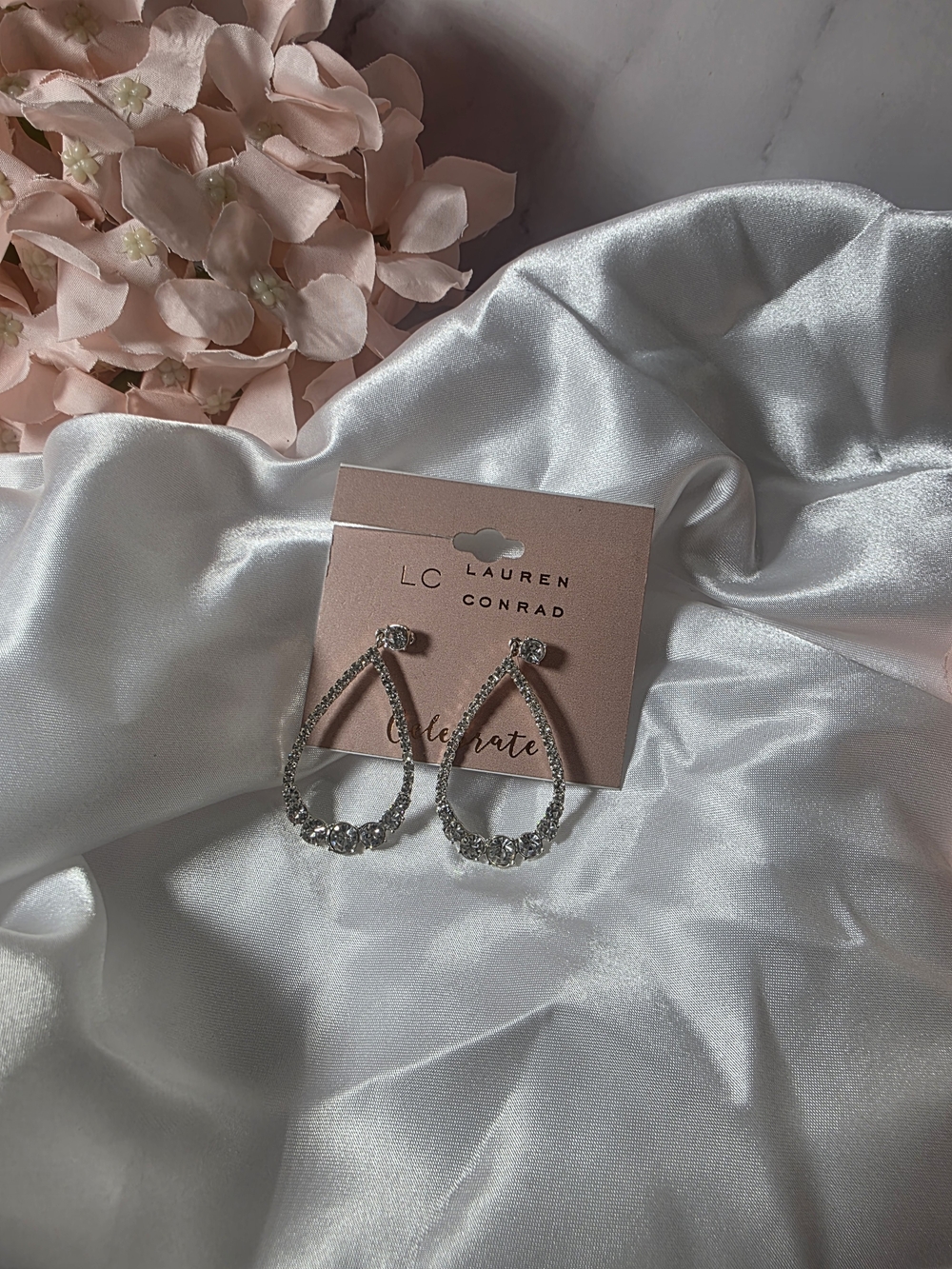 LC Lauren Conrad - Silver Crystal Teardrop Dangle Earrings